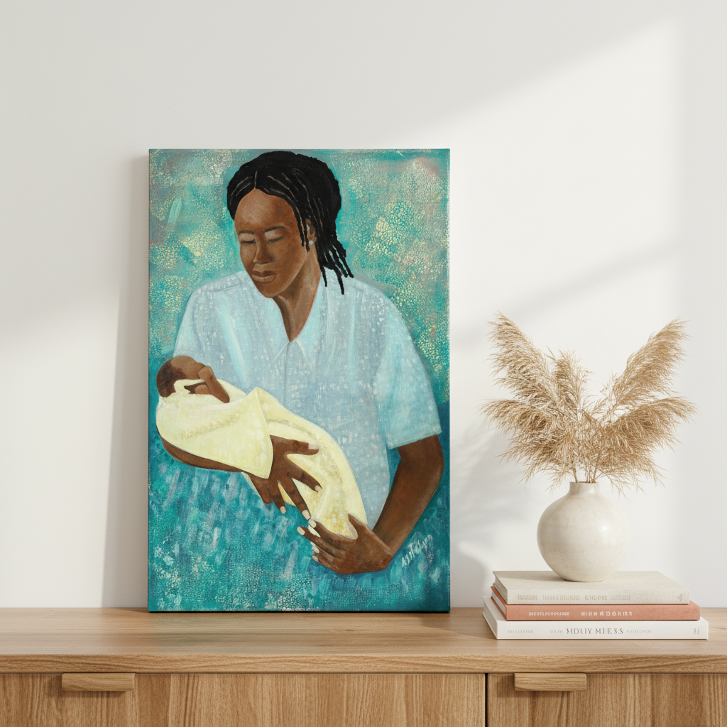 Black Mother and Baby Art | Maternal Love Wall Art - Loving Arms Fine Art Print