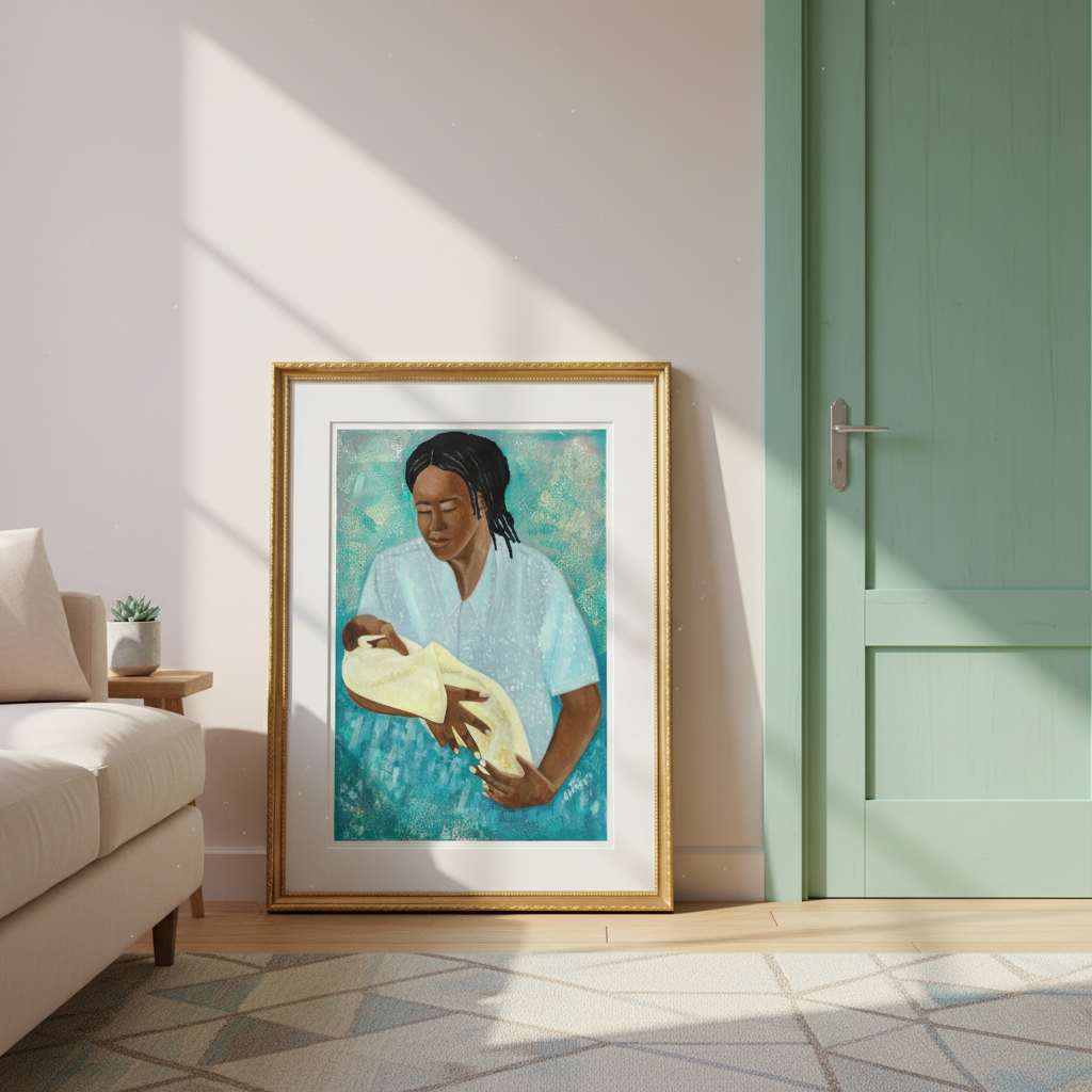 Black Mother and Baby Art | Maternal Love Wall Art - Loving Arms Fine Art Print