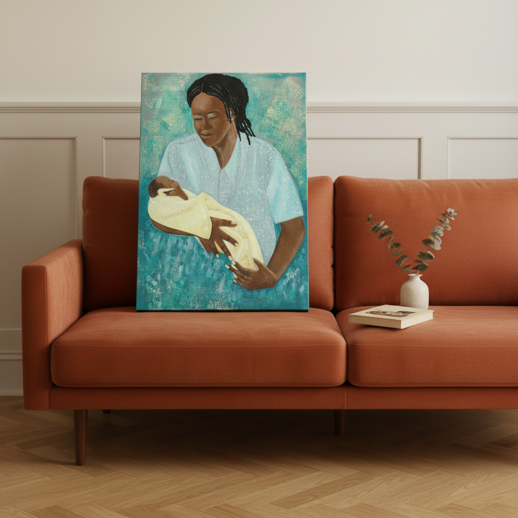 Black Mother and Baby Art | Maternal Love Wall Art - Loving Arms Fine Art Print