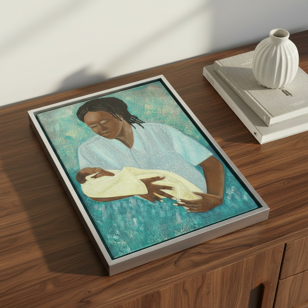 Black Mother and Baby Art | Maternal Love Wall Art - Loving Arms Fine Art Print