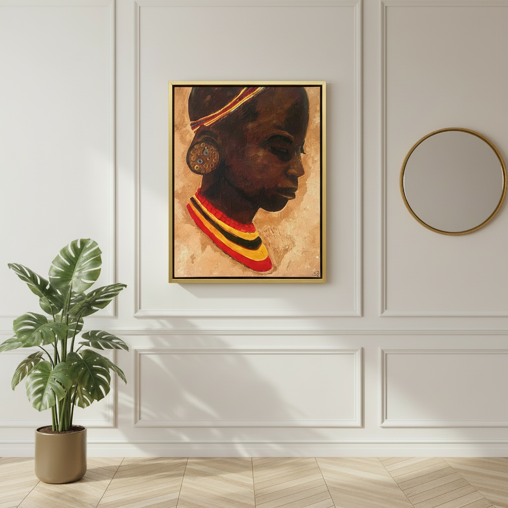 African Girl Portrait Framed Canvas Wall Art | Afrocentric Decor