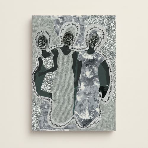 Mirror Mirror stretched canvas print — full artwork image of ancestral African mask figures on canvas