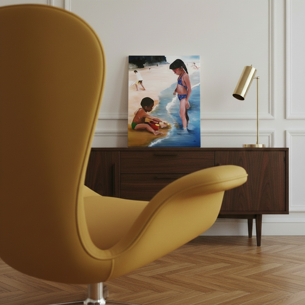 Mommy Said canvas print with Parisian chair diagonal — Black children beach coastal canvas art