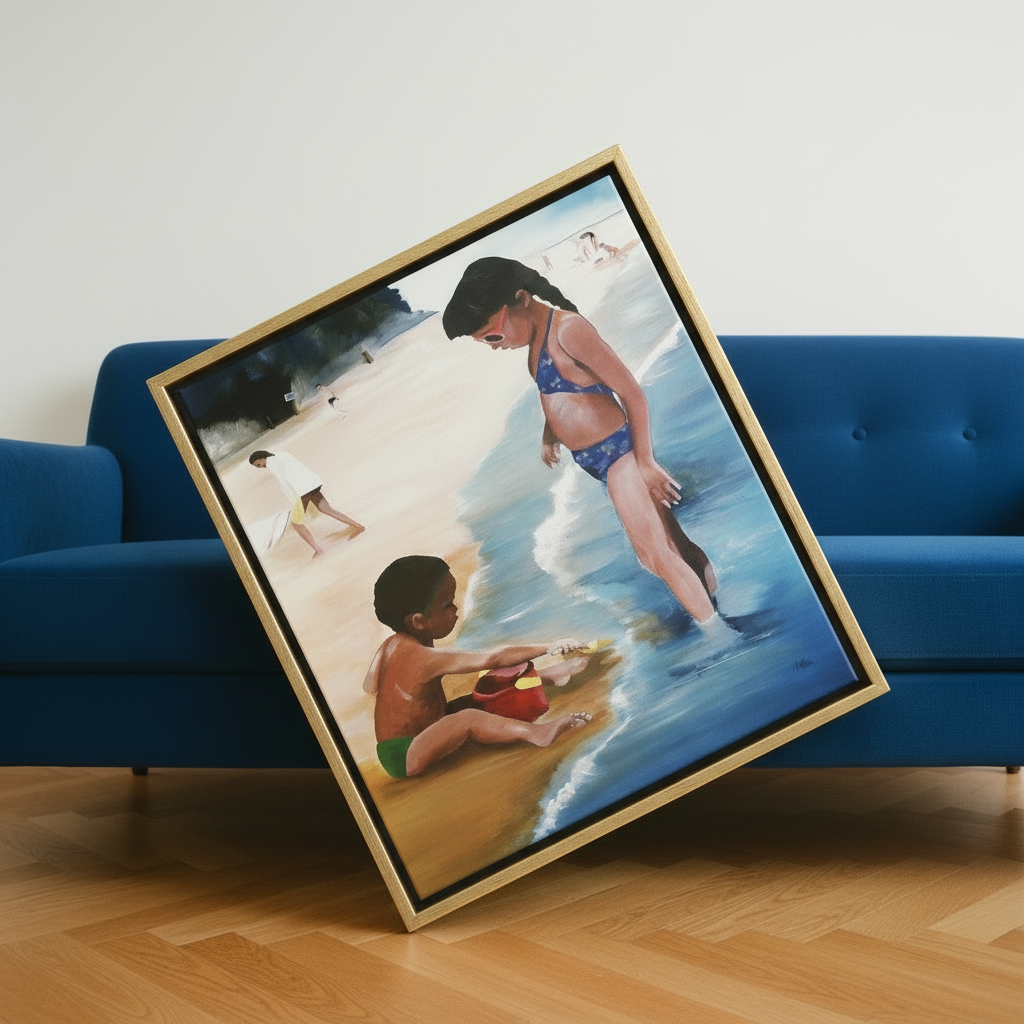 Black Children Beach Art Print | African American Family Wall Decor