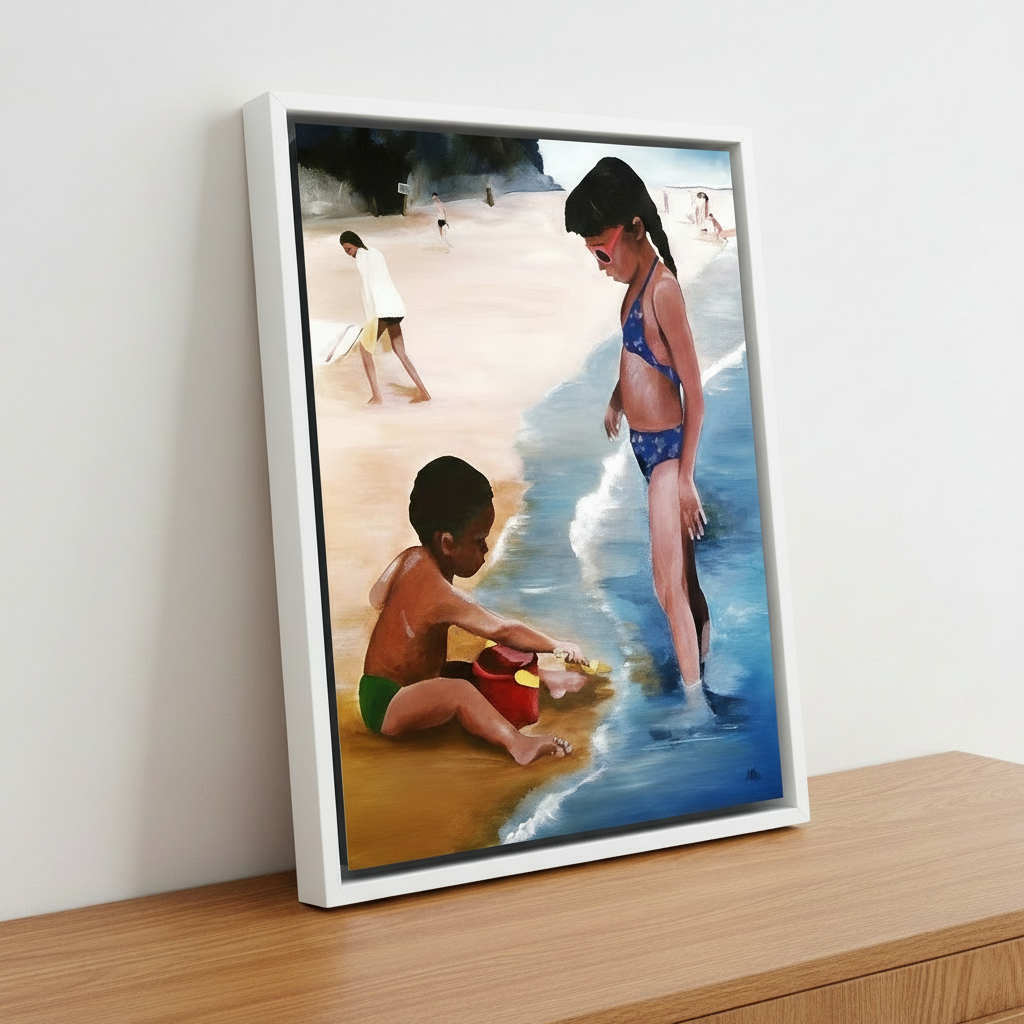 Black Children Beach Art Print | African American Family Wall Decor