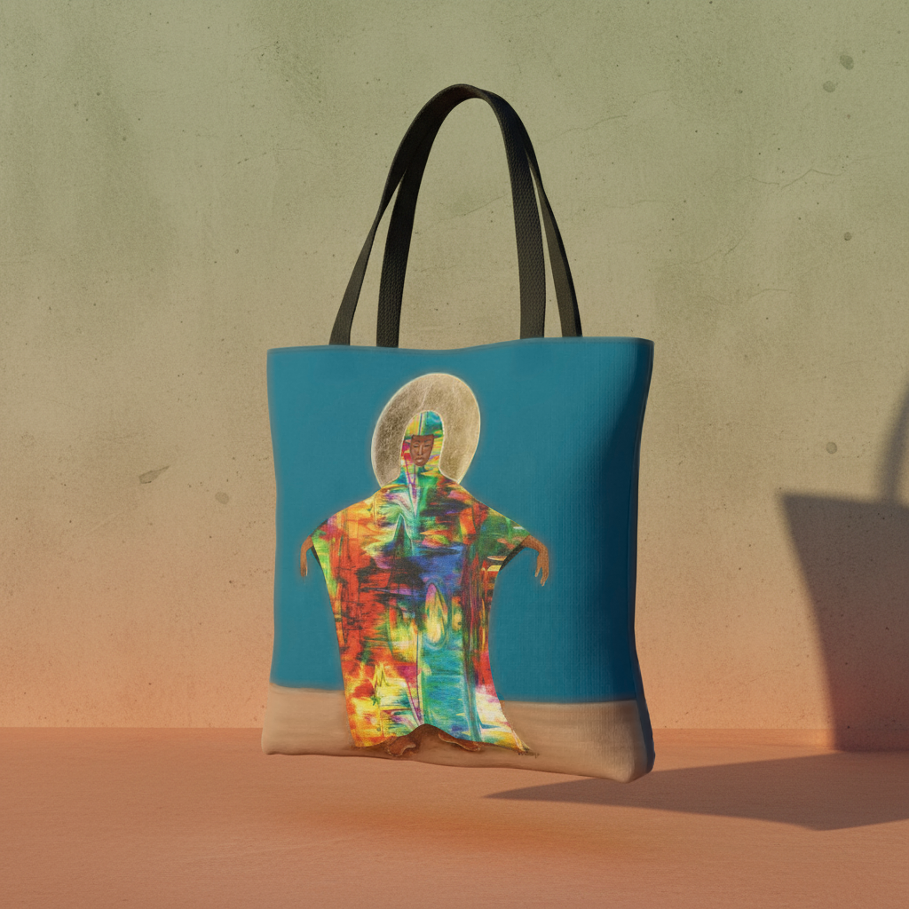 Mother Earth spiritual tote bag front angled product shot on clean background