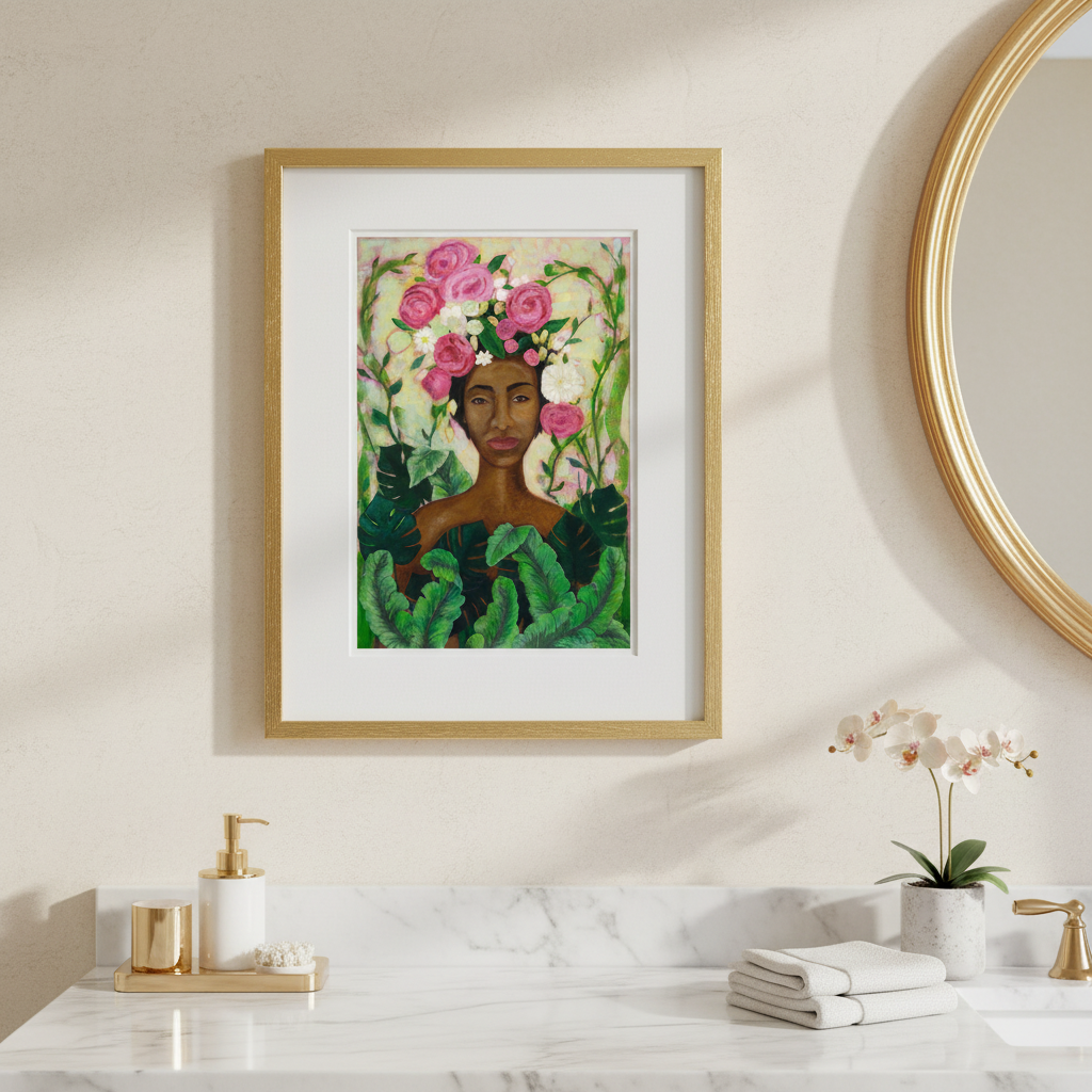 Framed Black Woman Nature Art | Floral Crown Wall Art Print