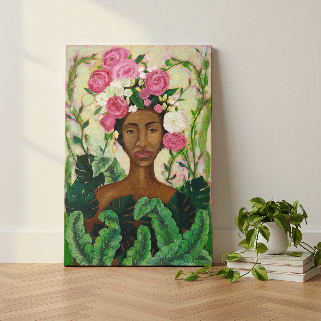 Black Woman Floral Canvas Wall Art | African American Home Decor