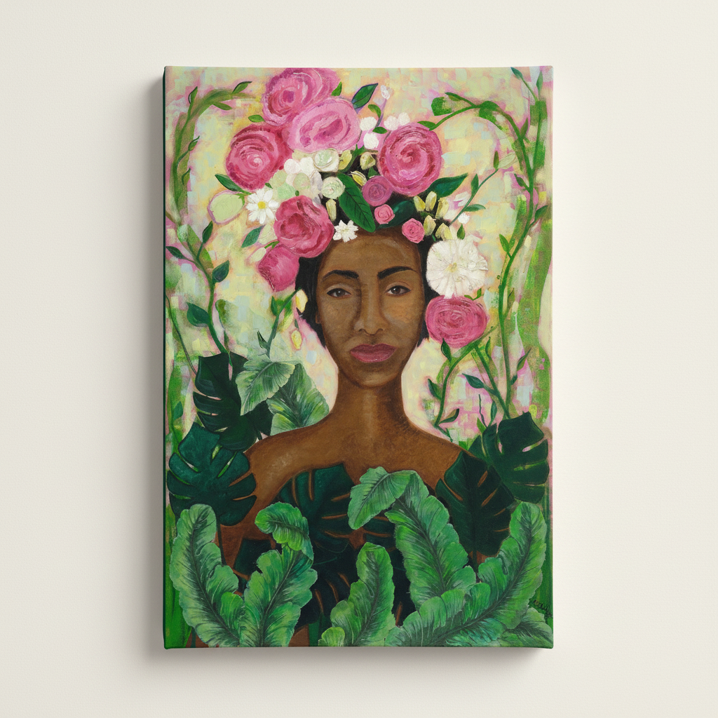 Black Woman Floral Canvas Wall Art | African American Home Decor