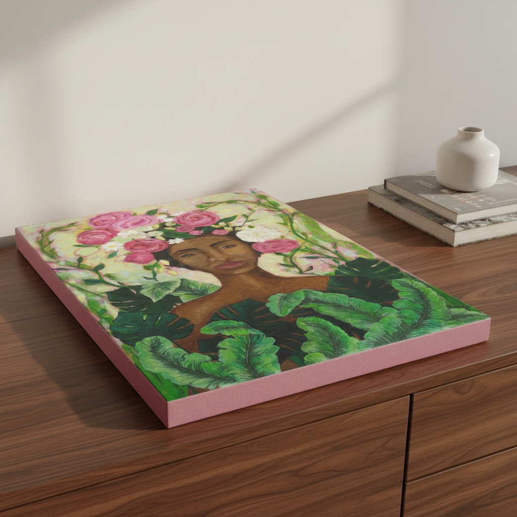 Black Woman Floral Canvas Wall Art | African American Home Decor