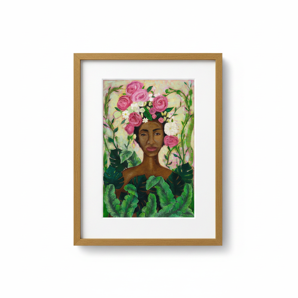 Black Woman Floral Wall Art | Framed African American Decor