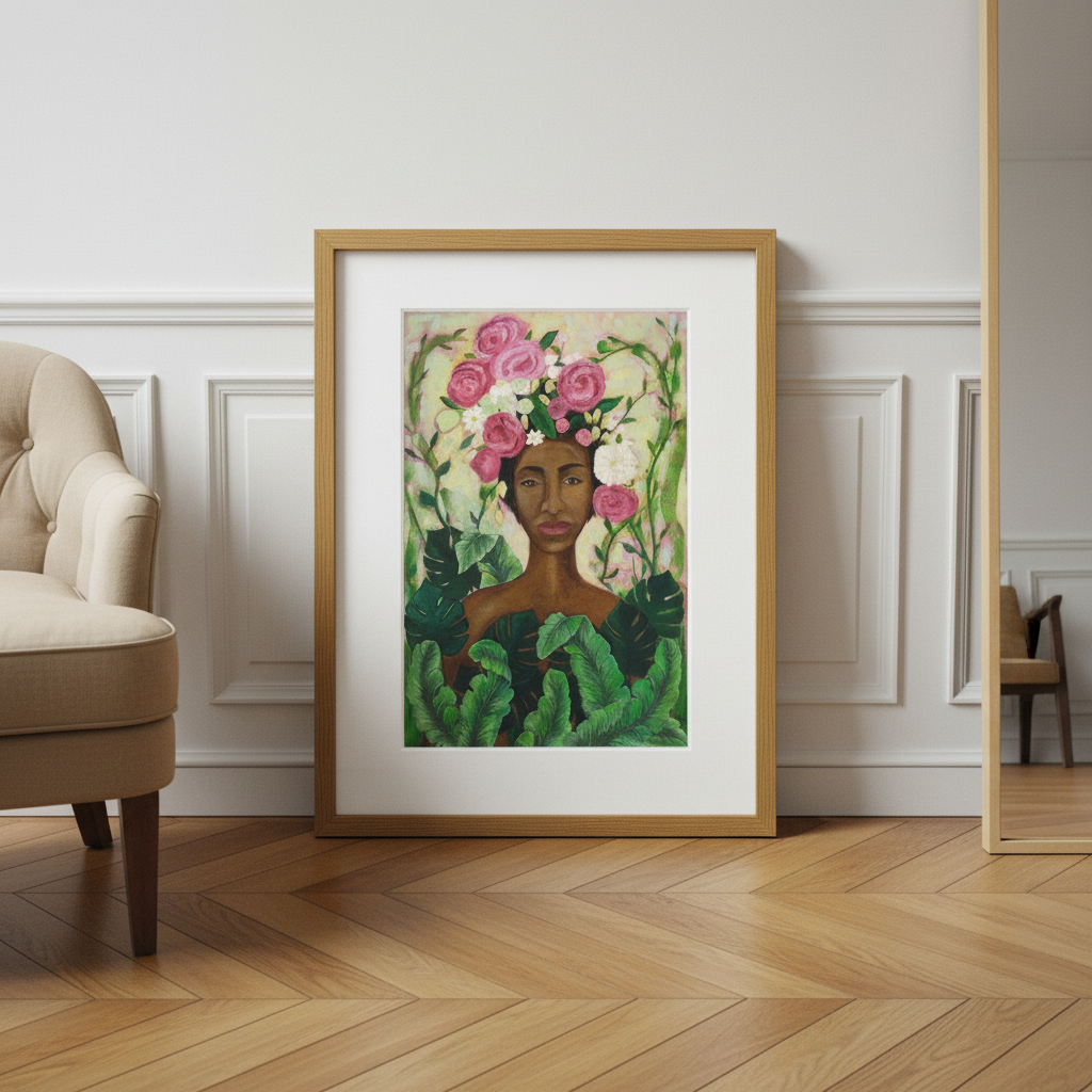 Black Woman Floral Wall Art | Framed African American Decor