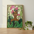 Black Woman Floral Framed Canvas Wall Art | African American Home Decor