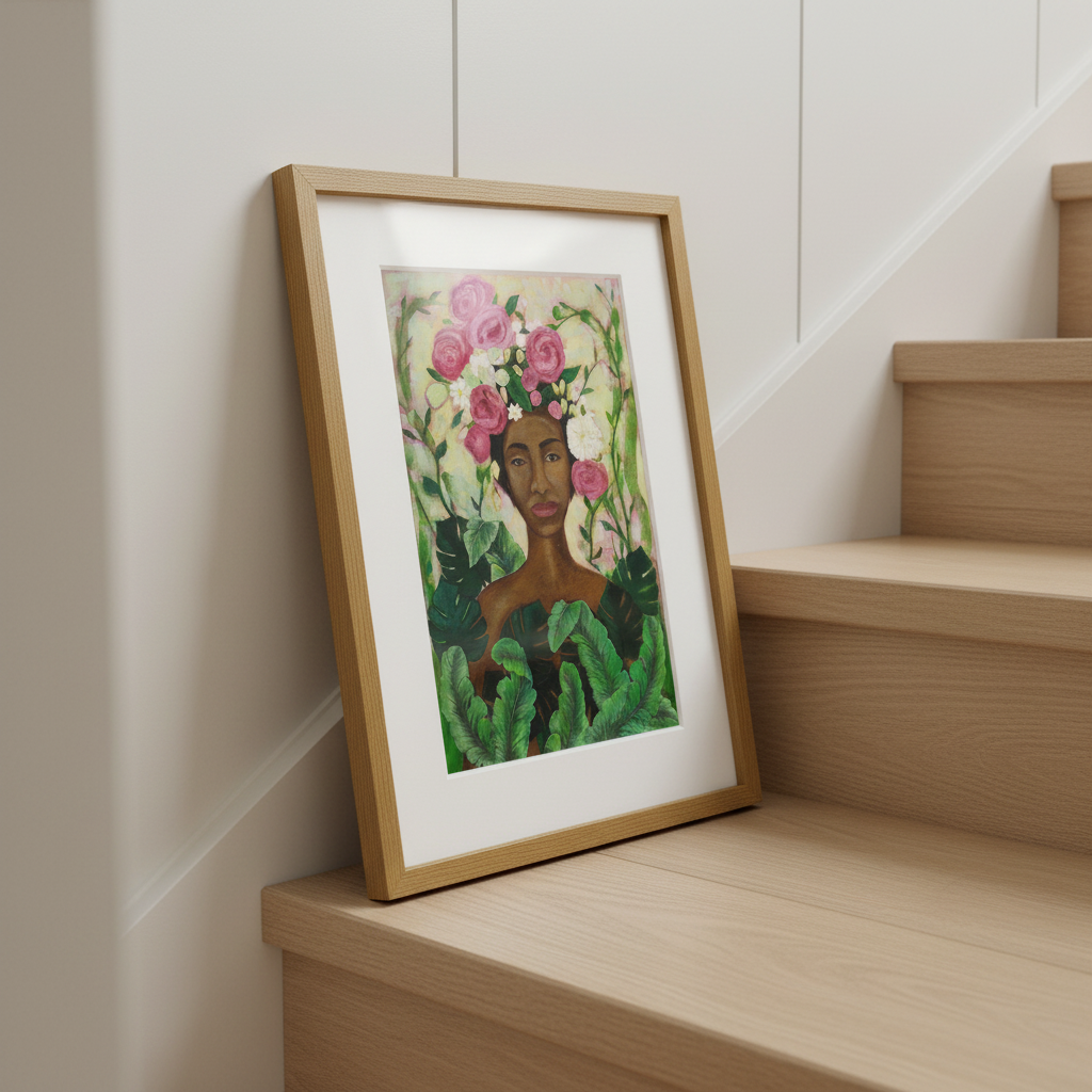 Black Woman Floral Wall Art | Framed African American Decor