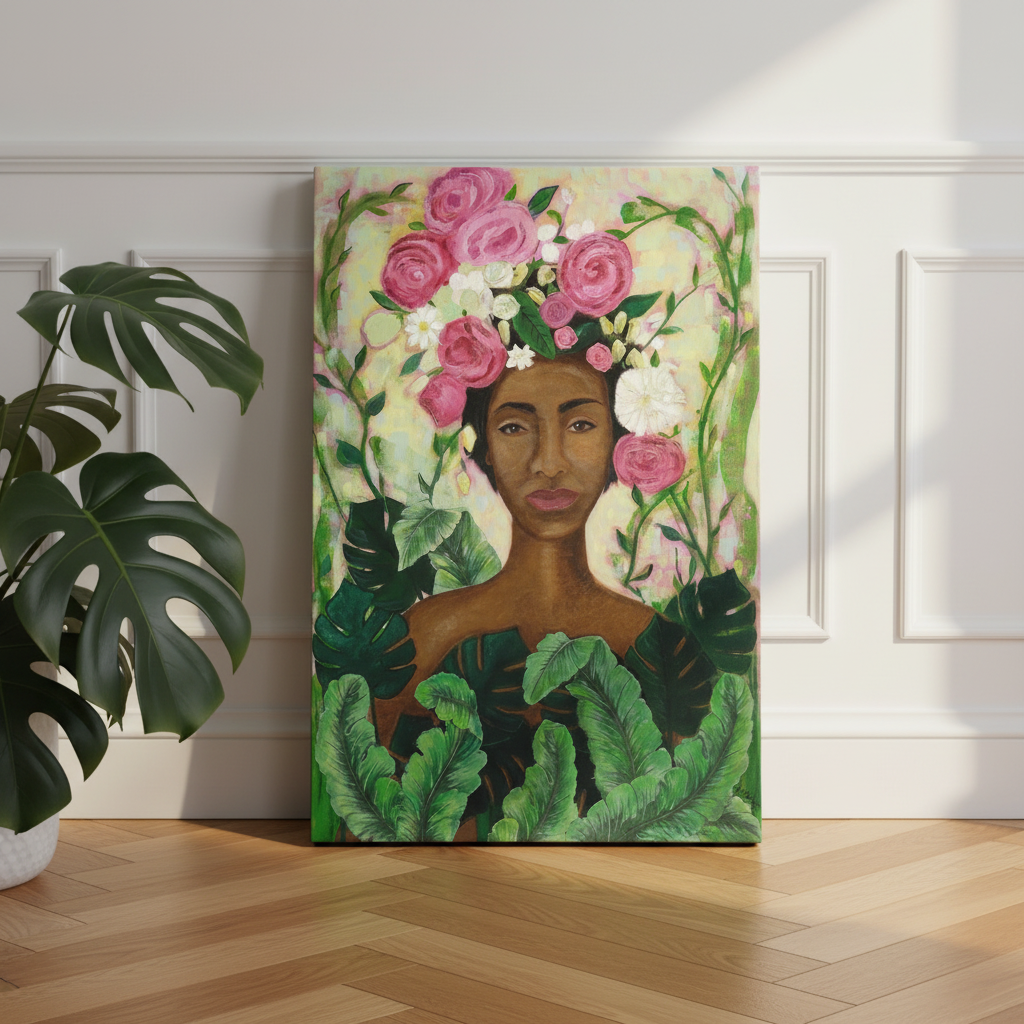 Black Woman Floral Canvas Wall Art | African American Home Decor