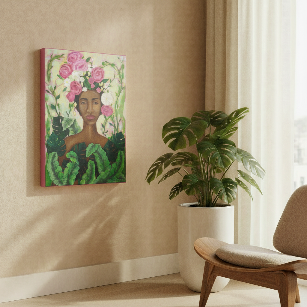 Black Woman Floral Canvas Wall Art | African American Home Decor