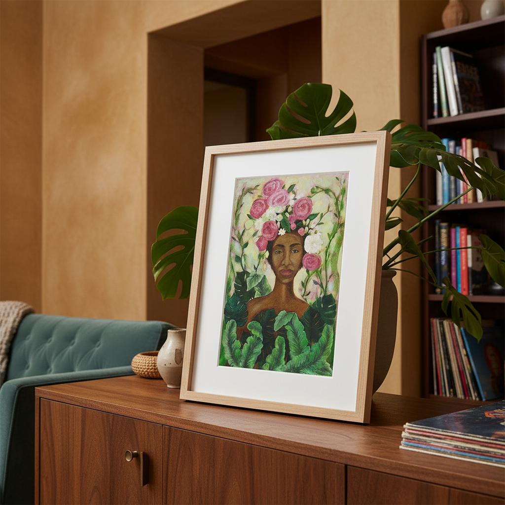 Black Woman Floral Wall Art | Framed African American Decor