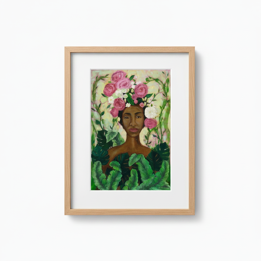 Black Woman Floral Wall Art | Framed African American Decor
