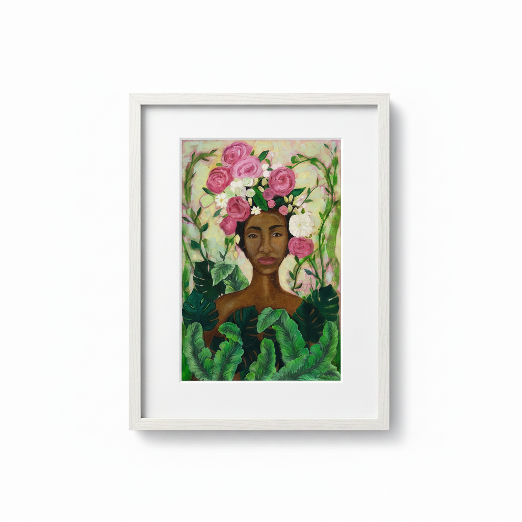 Black Woman Floral Wall Art | Framed African American Decor