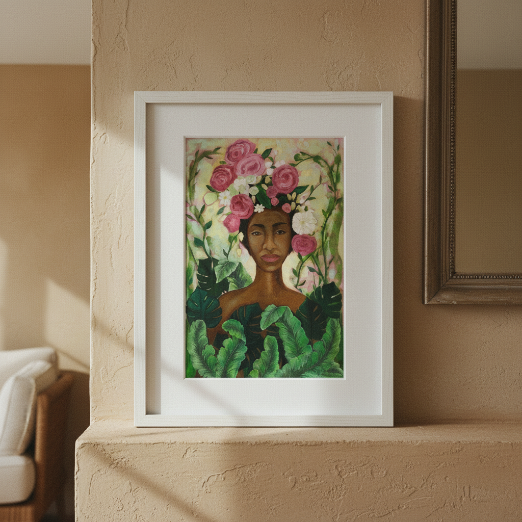 Black Woman Floral Wall Art | Framed African American Decor