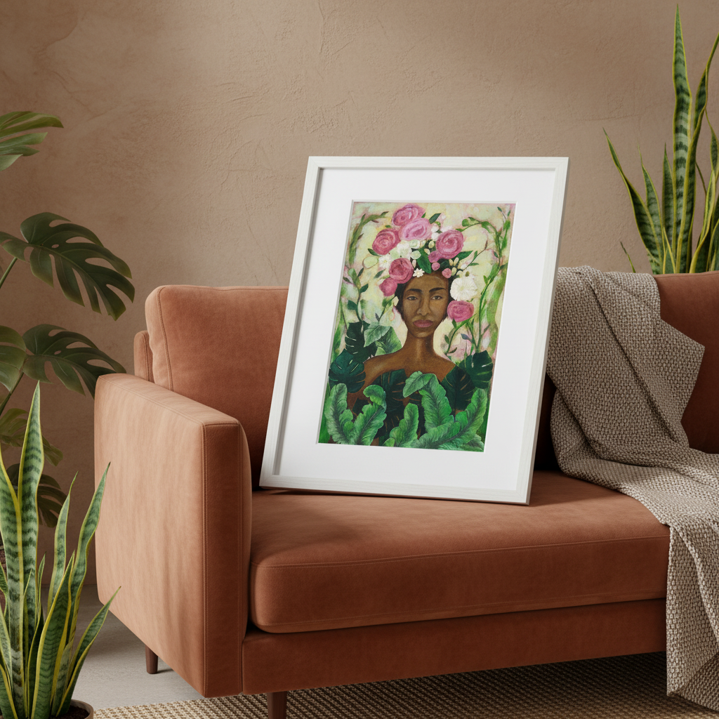 Black Woman Floral Wall Art | Framed African American Decor