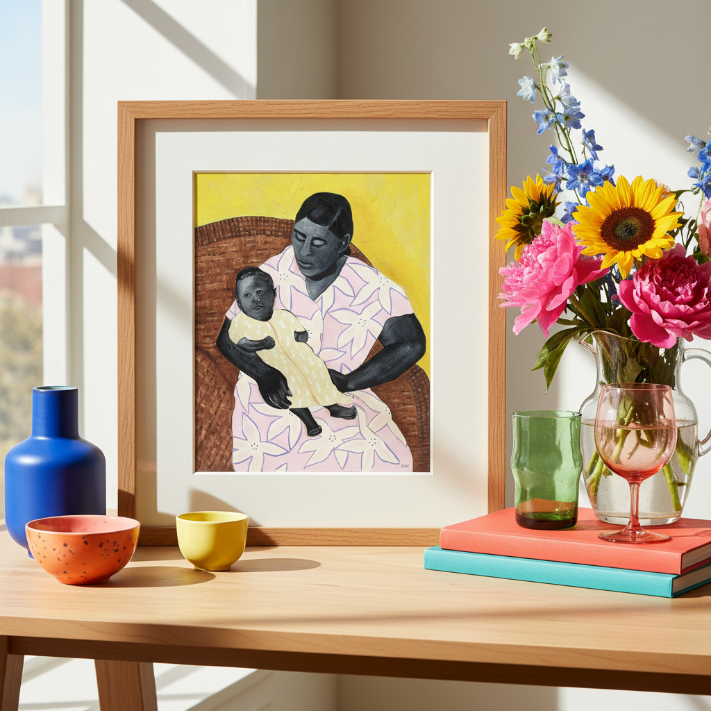 Black Mother and Child Art Print | African American Family Wall Decor