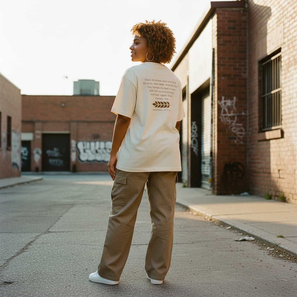Natural tee back view — twist-out street style wearing Sharecropper tee — Art Is Power Vol. I | Inkwell Fine Art Prints