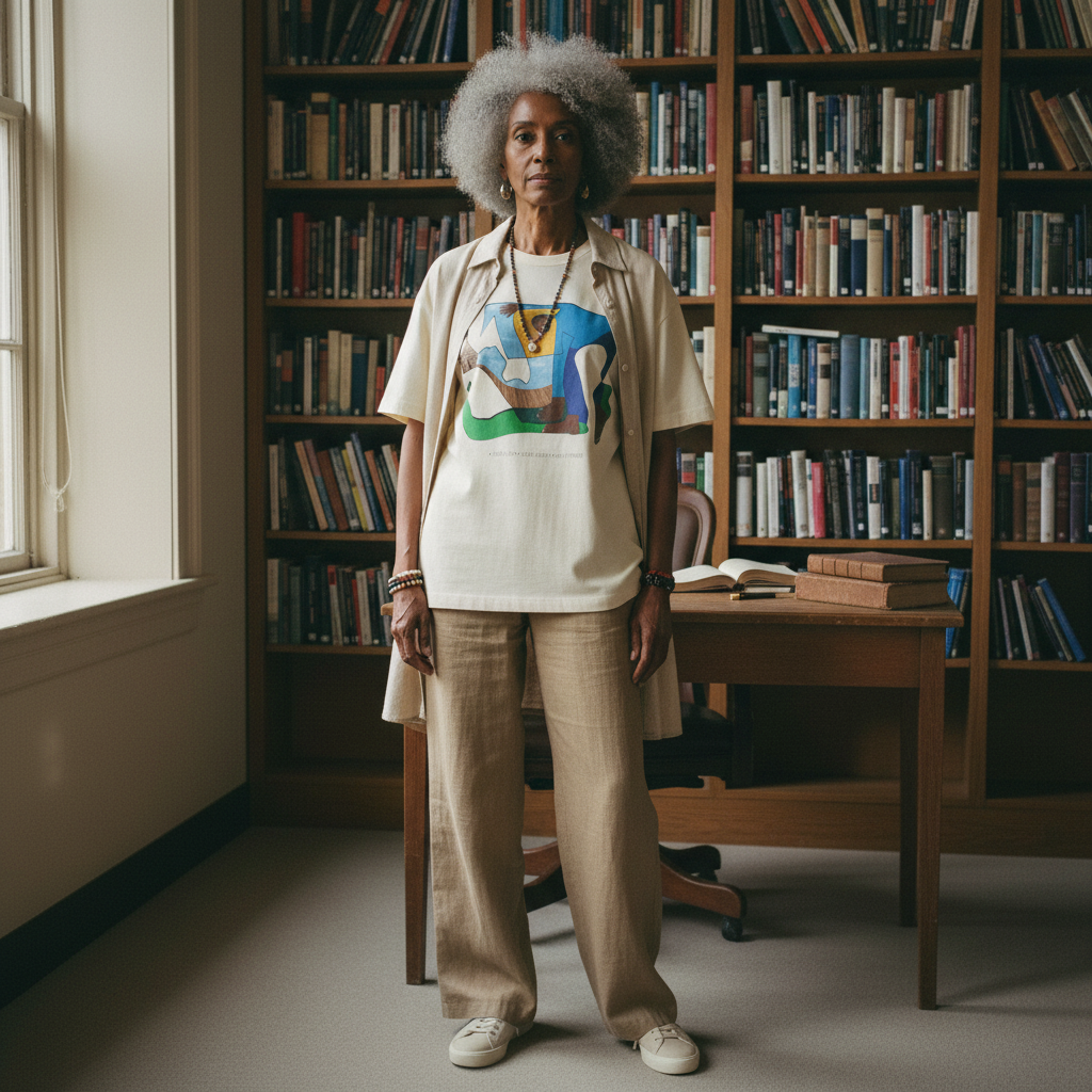 Elder scholar wearing The Sharecropper natural tee — Art Is Power Vol. I | Inkwell Fine Art Prints