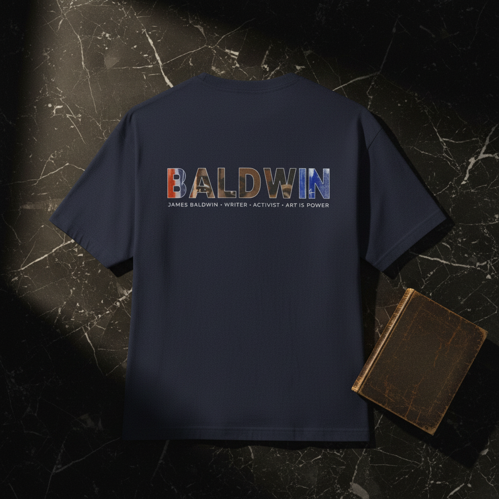 James Baldwin tee navy back folded — Art Is Power print detail — Art Is Power Vol. I | Inkwell Fine Art Prints