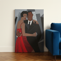 Night on the Town canvas print Dutch tilt close-up — Black couple night out canvas wall art