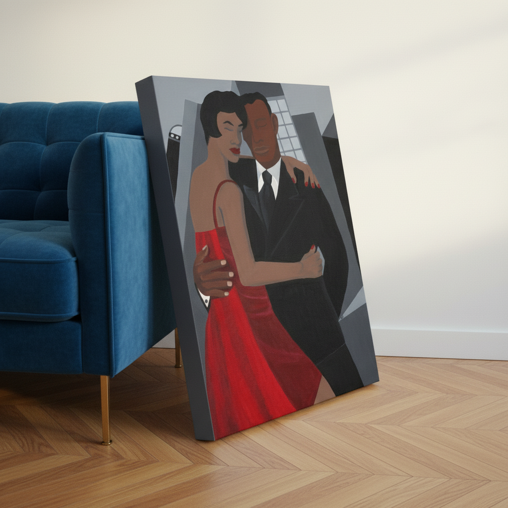 Night on the Town canvas print Dutch tilt with correct grey sides — Black couple romance art