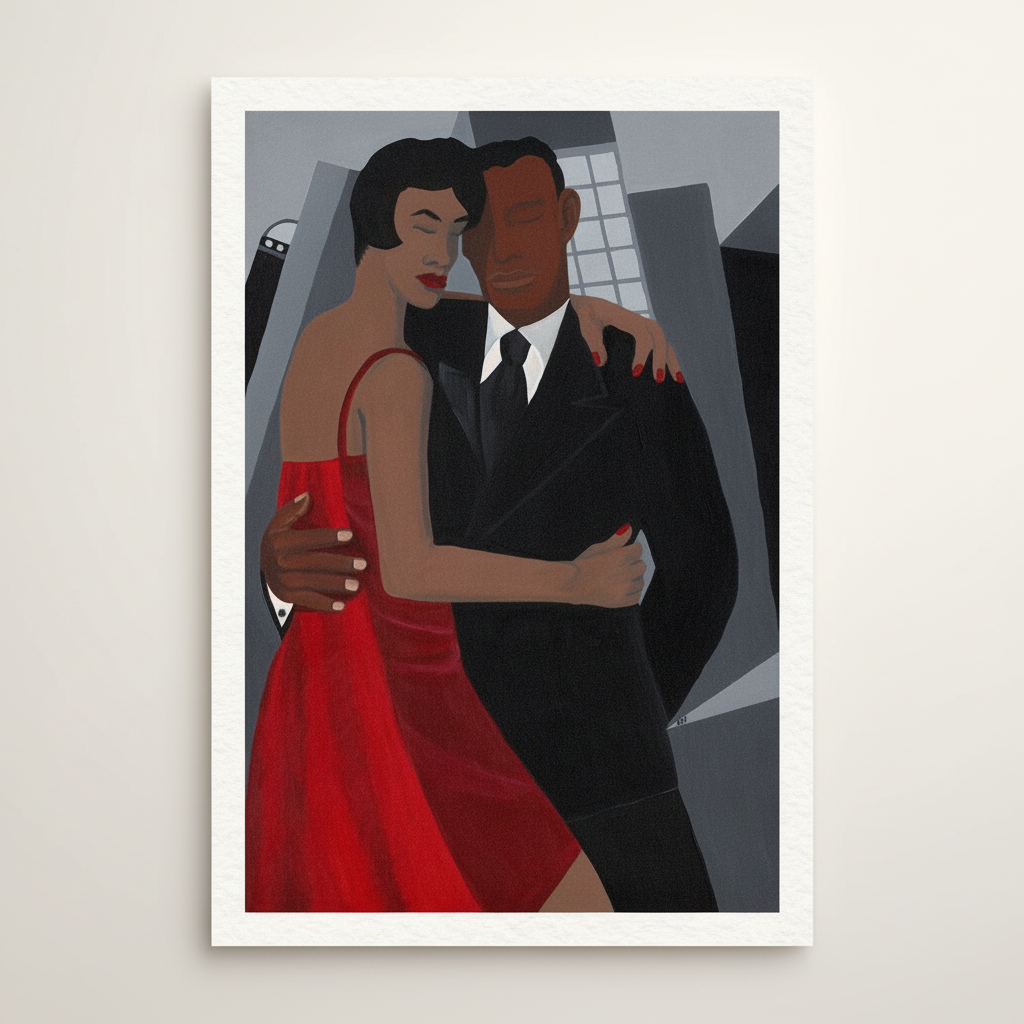 Black Couple Night Out Art Print | African American Love Wall Decor