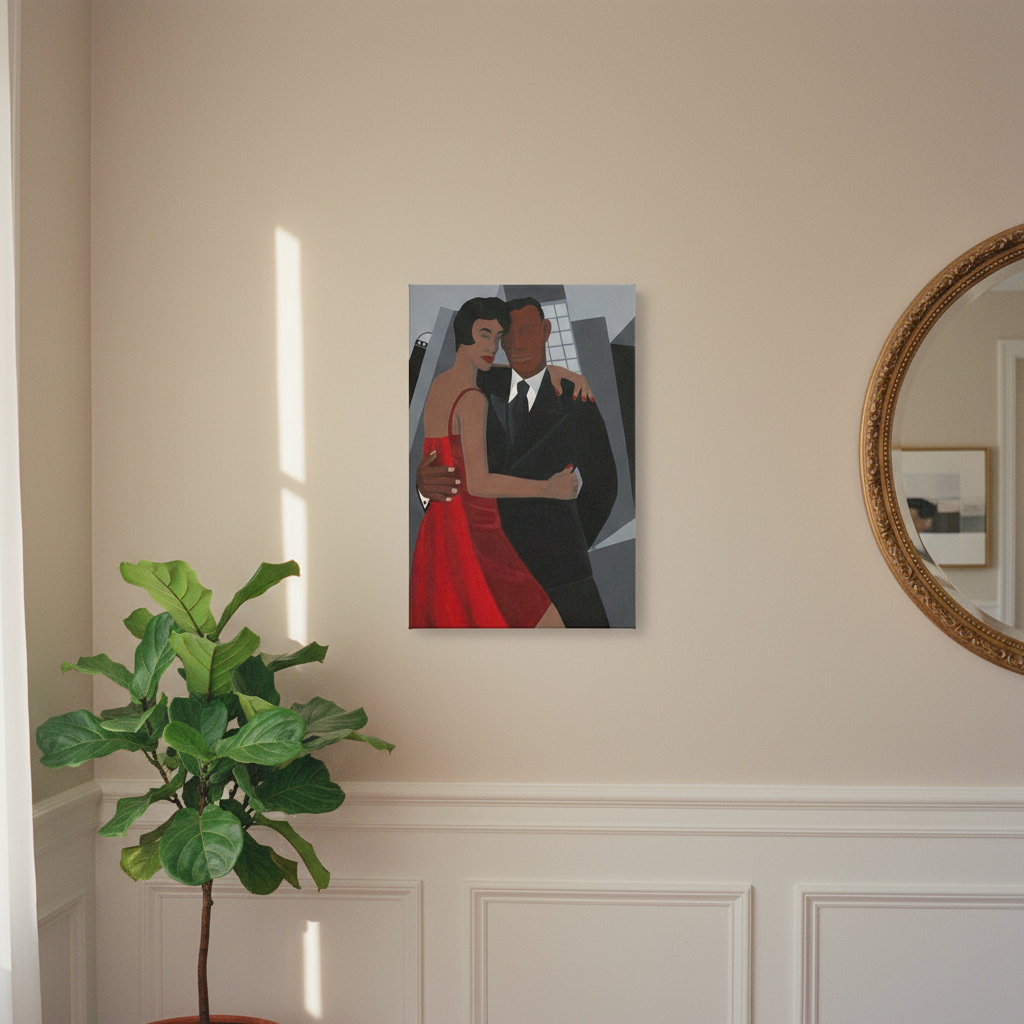 Night on the Town canvas print hung on wall — Black couple night out Afrocentric canvas art