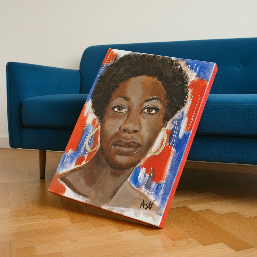Nina Simone canvas print Dutch tilt without hands — Black jazz civil rights icon art on canvas