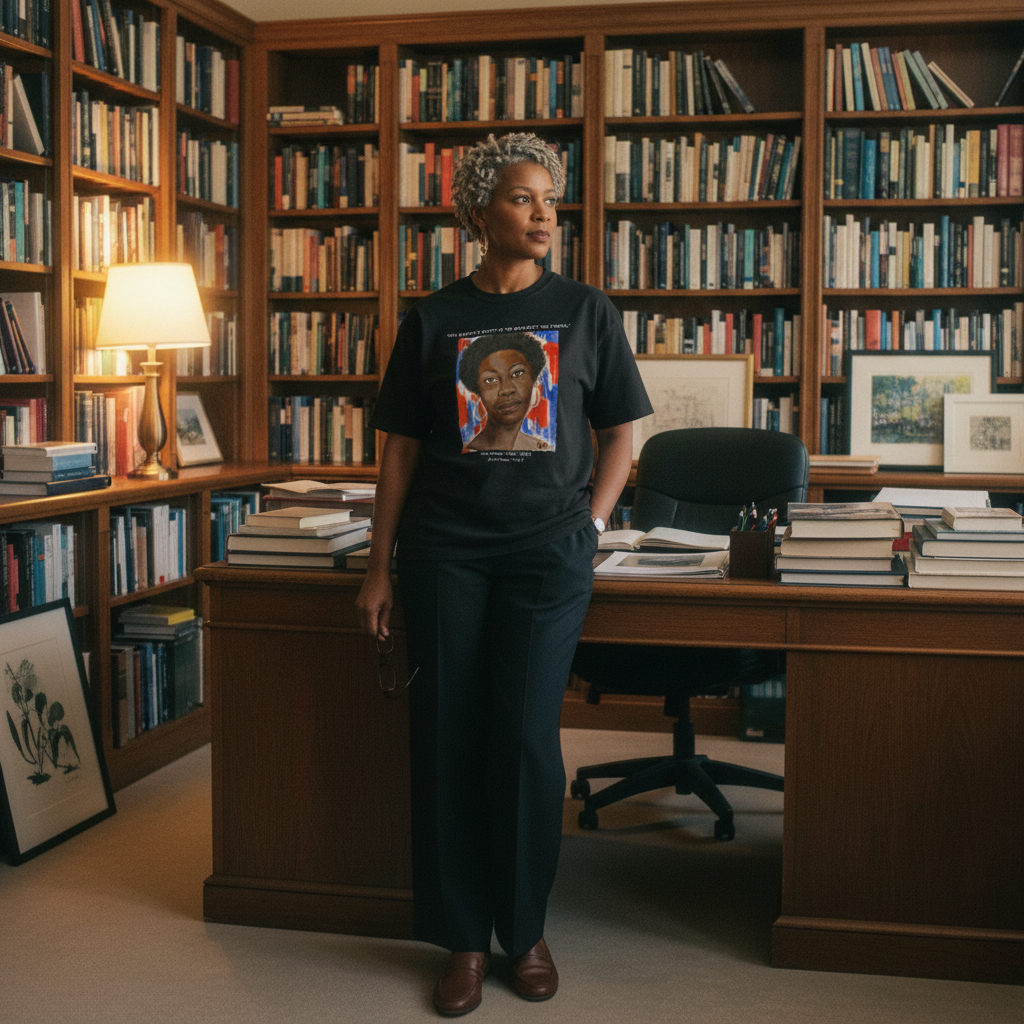 Editorial fashion portrait wearing Nina Simone tribute tee — Art Is Power Vol. I | Inkwell Fine Art Prints