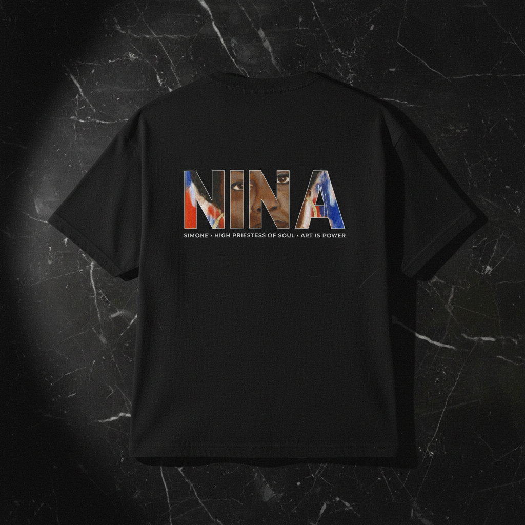 Nina Simone black tee back flatlay — The Nina Simone Set — Art Is Power Vol. I | Inkwell Fine Art Prints
