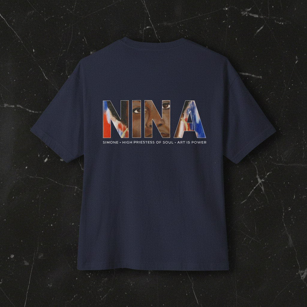 Nina Simone navy tee back flatlay — The Nina Simone Set — Art Is Power Vol. I | Inkwell Fine Art Prints