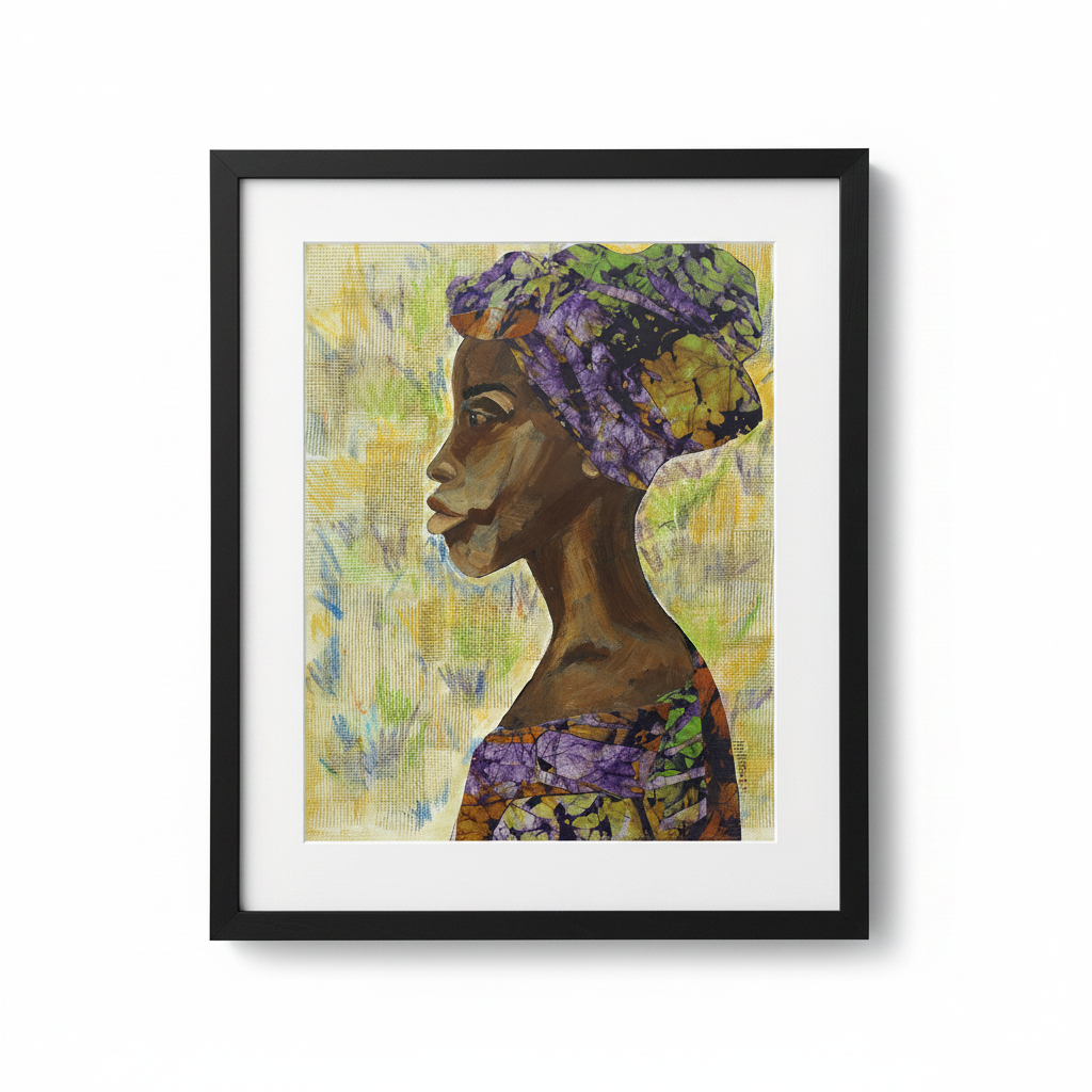 Nyanda African woman art print in black frame, studio shot 16x20