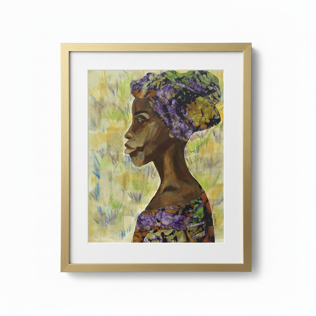 Nyanda African woman art print in gold frame, studio shot 16x20