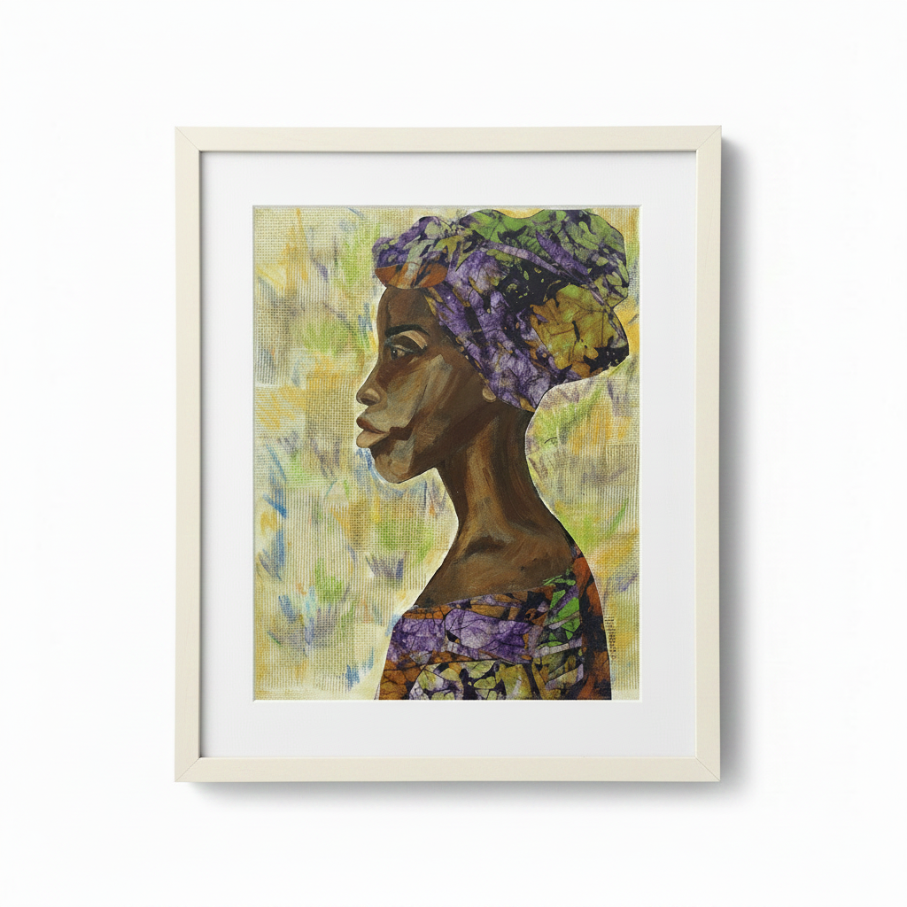 Nyanda African woman art print in white frame, studio shot 16x20