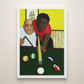 Pool Hall giclee print — full artwork image of Black men at billiards on white cotton paper