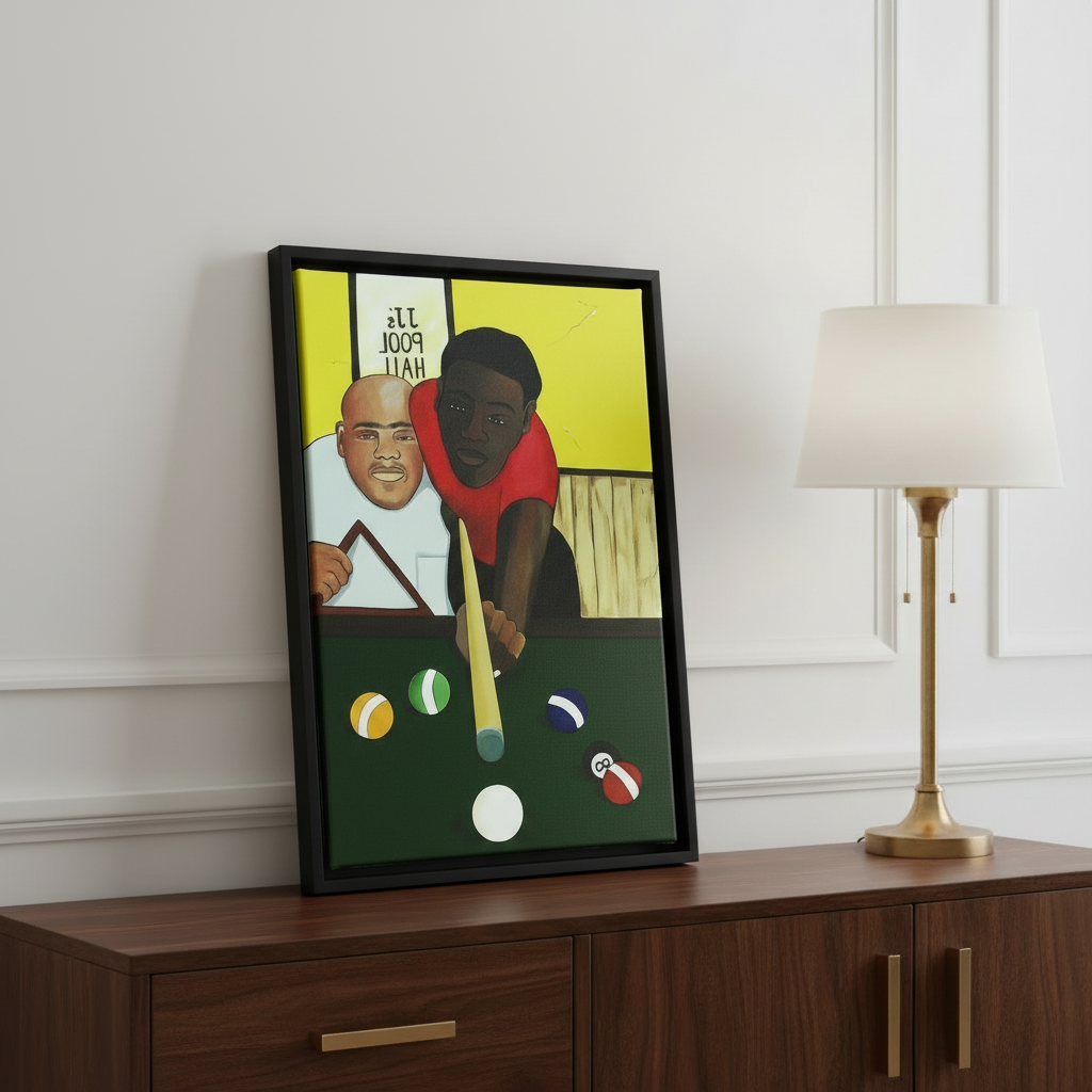 Black Men Framed Canvas Wall Art (Pool Hall) | African American Decor