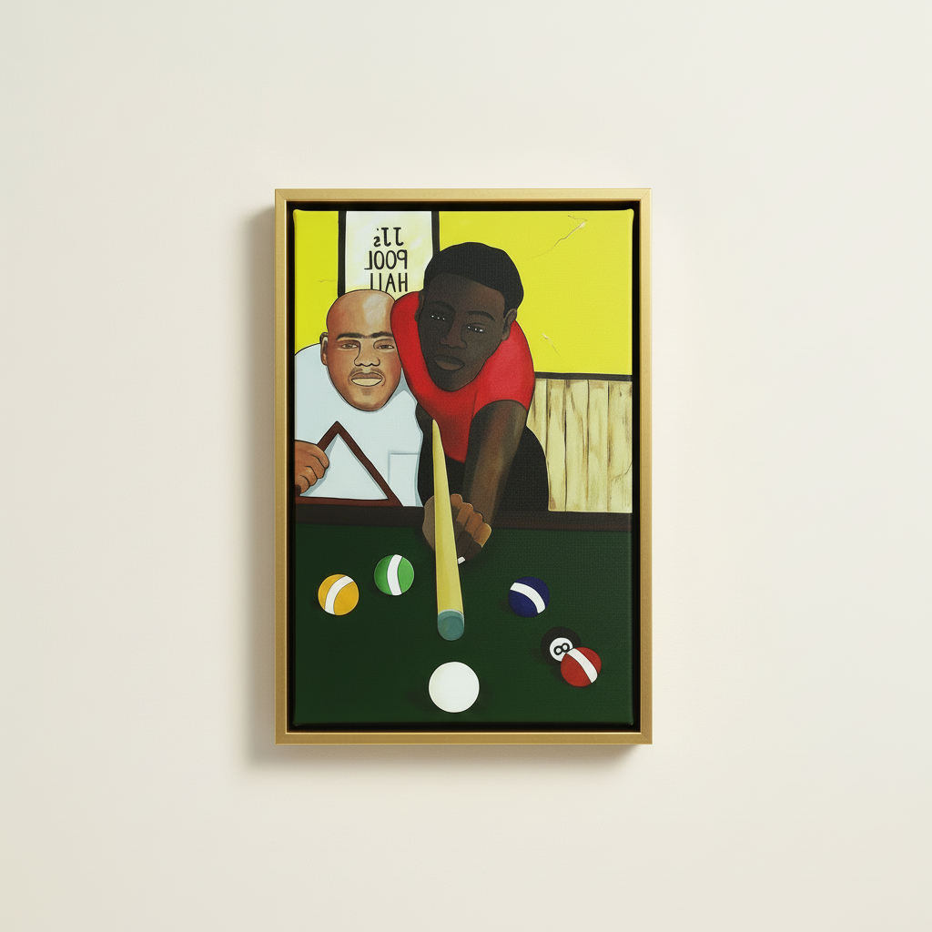 Pool Hall — Framed Canvas Print, Gold