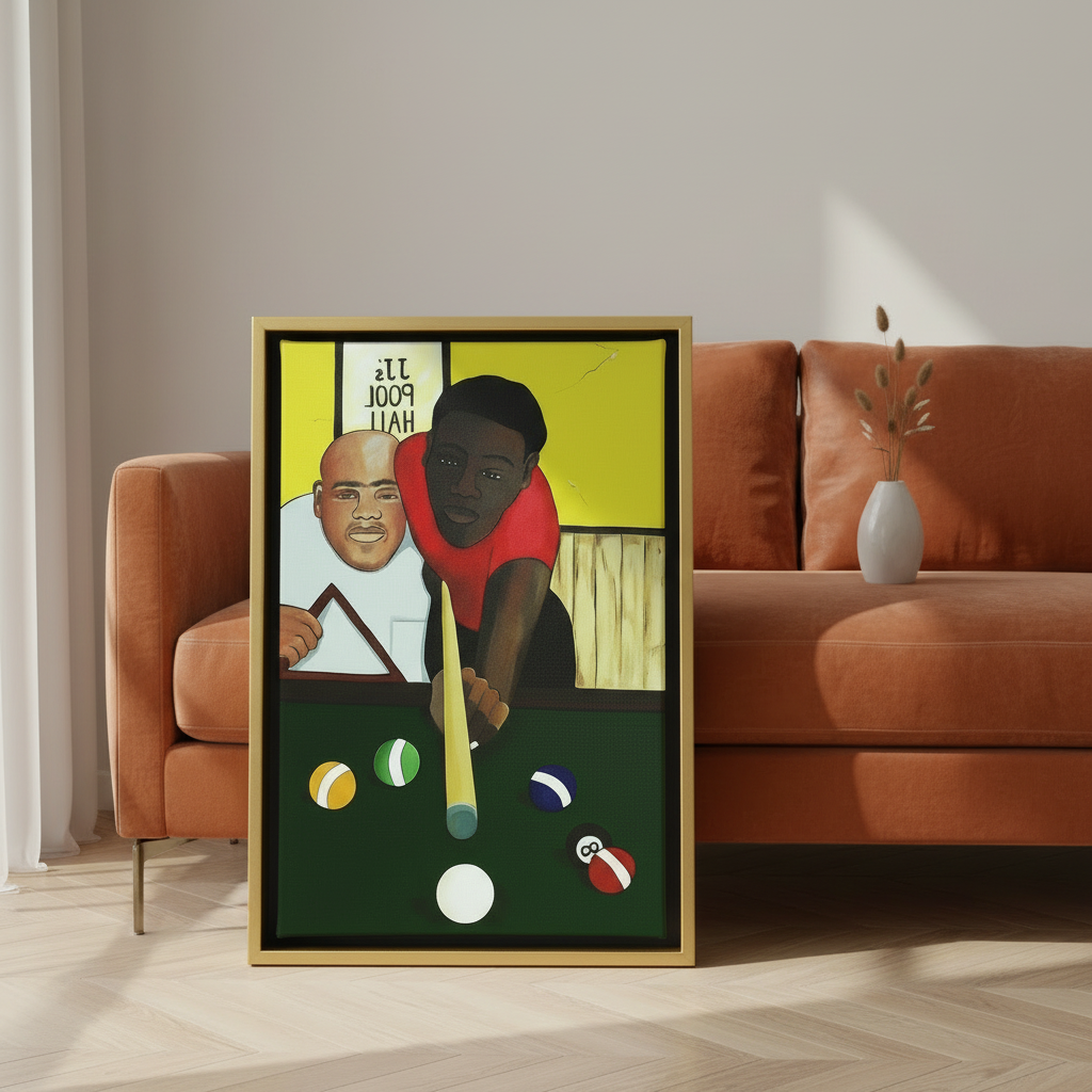 Black Men Framed Canvas Wall Art (Pool Hall) | African American Decor