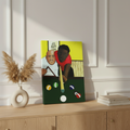 Pool Hall canvas print on sideboard with pampas and books — Black men billiards community art