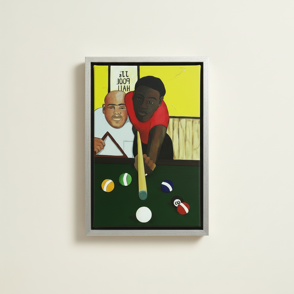 Black Men Framed Canvas Wall Art (Pool Hall) | African American Decor