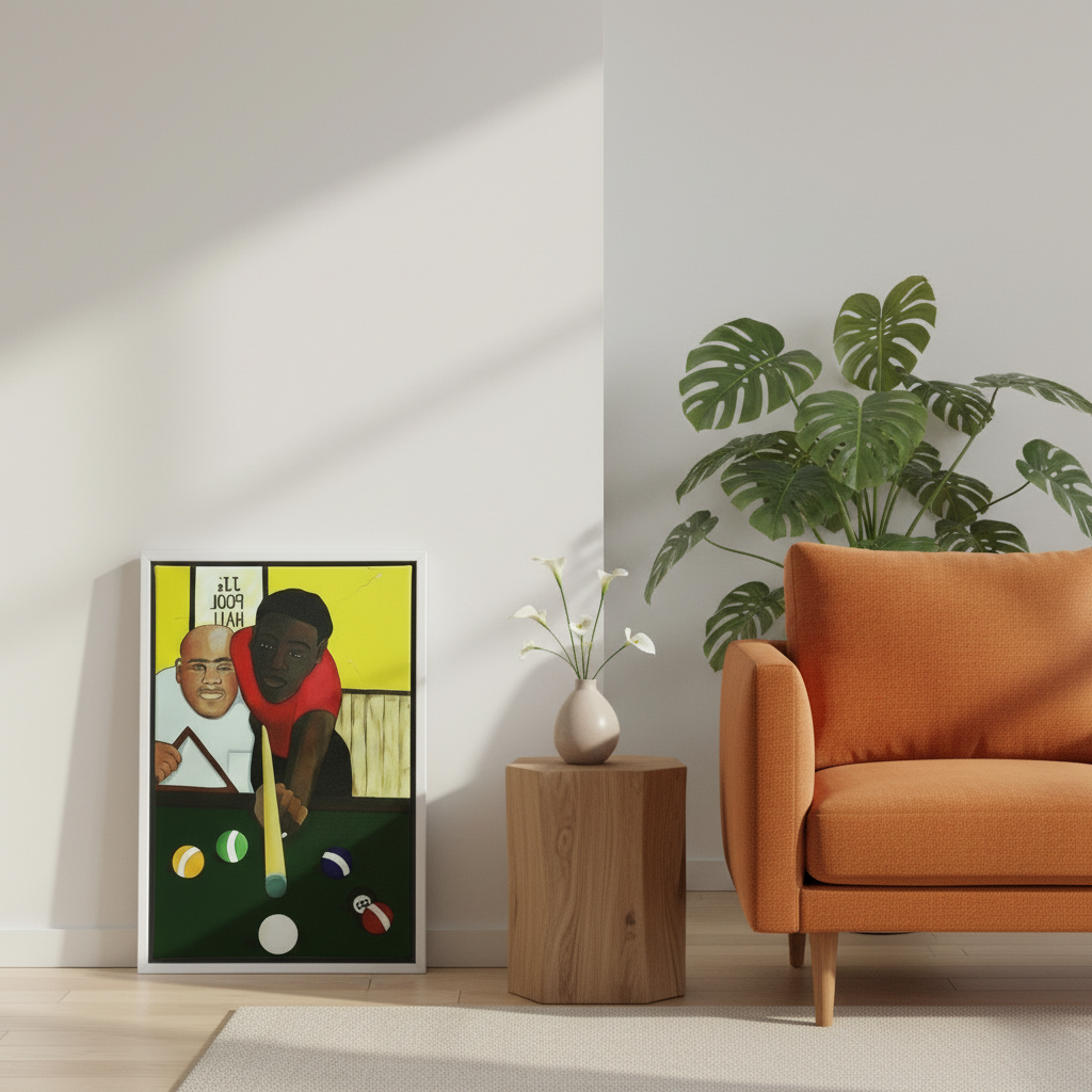 Black Men Framed Canvas Wall Art (Pool Hall) | African American Decor