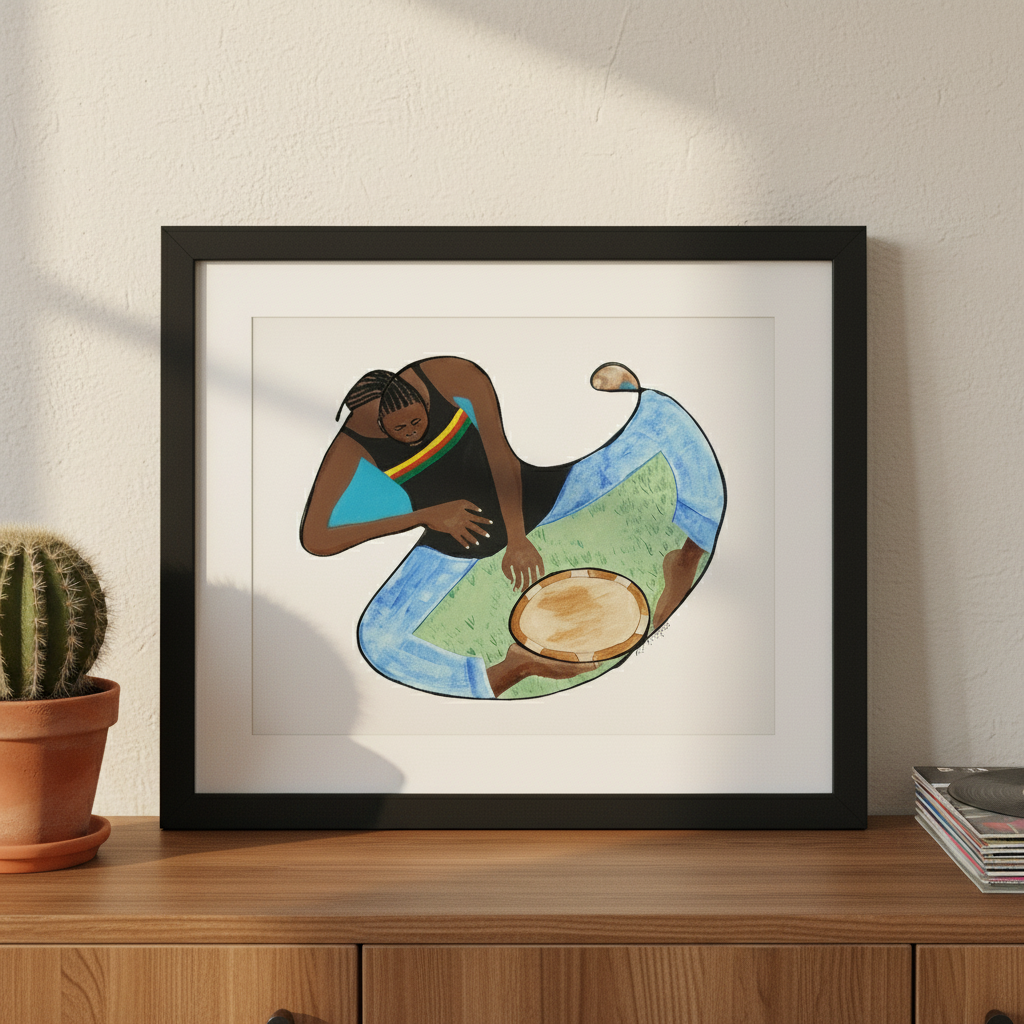 Rasta With Drum and Conch - Rastafarian Music Art Print