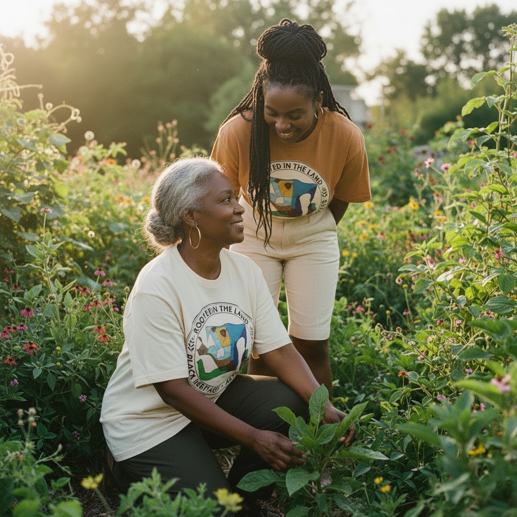 Person wearing Rooted in the Land tee with shorts — Art Is Power Vol. I | Inkwell Fine Art Prints