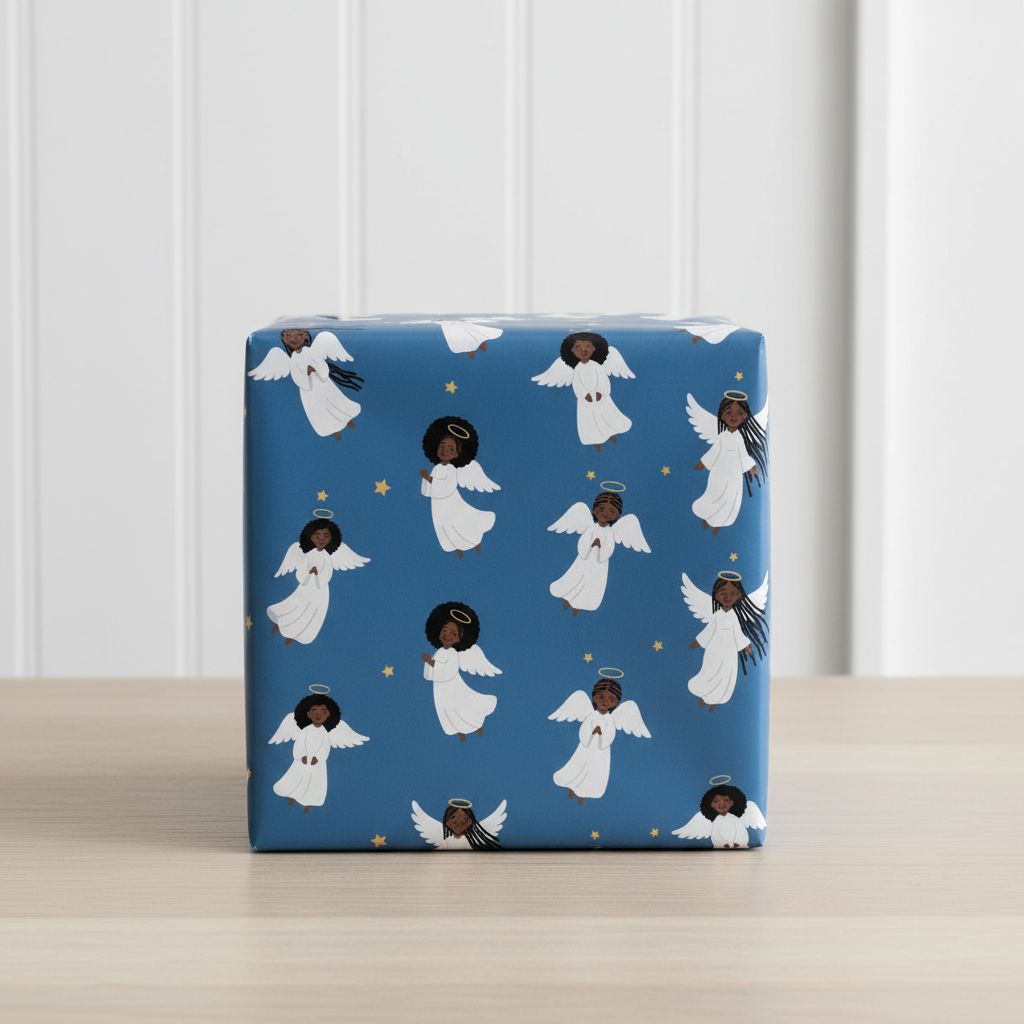 Black Angels wrapping paper, Classic Blue, single gift